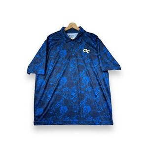 Champion Georgia Tech Yellow Jackets Mens Blue Hawaiian Floral Polo Shirt XL